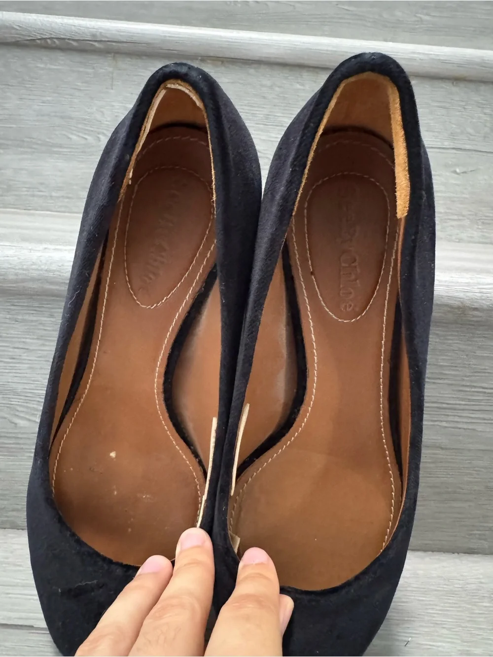 See By Chloé Black Velvet Silver Metallic Mirror Block Heel Pumps Size 36